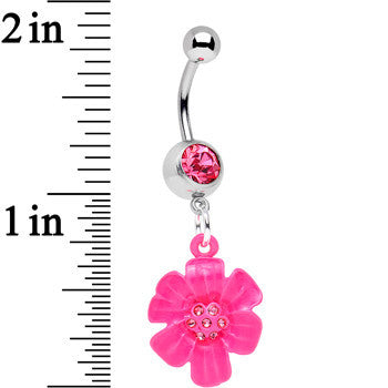 Pink Gem Fresh from the Garden Pink Flower Dangle Belly Ring