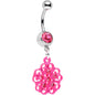 Pink Gem Swirled Pink Flower Dangle Belly Ring