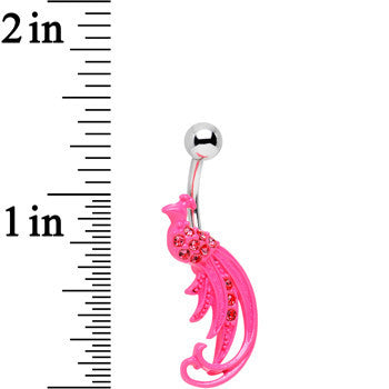 Pink Gem Studded Glamorous Pink Peacock Belly Ring