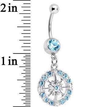 Aqua Gem Brilliant Sunburst Flower Dangle Belly Ring