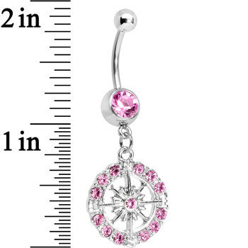 Pink Gem Brilliant Sunburst Flower Dangle Belly Ring