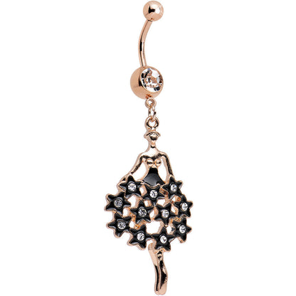 Clear Gem Rose Gold Plated Dancing Skirt of Stars Dangle Belly Ring