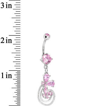 Pink Cubic Zirconia Dazzling Duo Flowering Butterfly Dangle Belly Ring