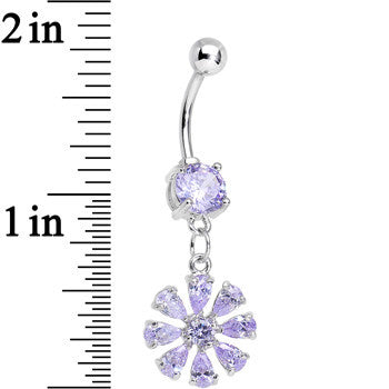 Purple Cubic Zirconia Mandala Flower Dangle Belly Ring