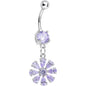 Purple Cubic Zirconia Mandala Flower Dangle Belly Ring