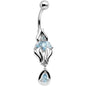 Aqua Cubic Zirconia Ornate Orchid Flower Dangle Belly Ring