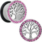 11/16 Pink Gem Stainless Steel Single Flare Tree of Life Plug Set