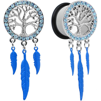 11/16 Blue Gem Steel Single Flare Tree of Life Dangle Plug Set