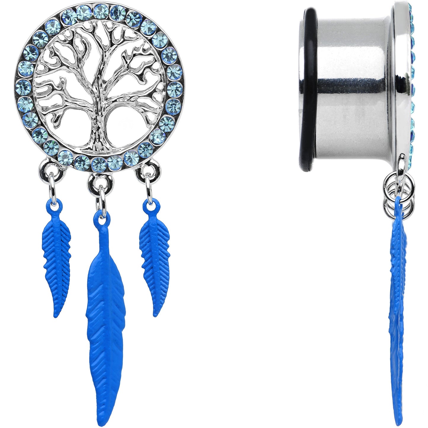 11/16 Blue Gem Steel Single Flare Tree of Life Dangle Plug Set