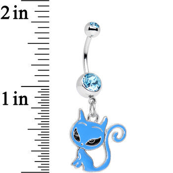 Aqua Gem Kitten Dangle Belly Ring