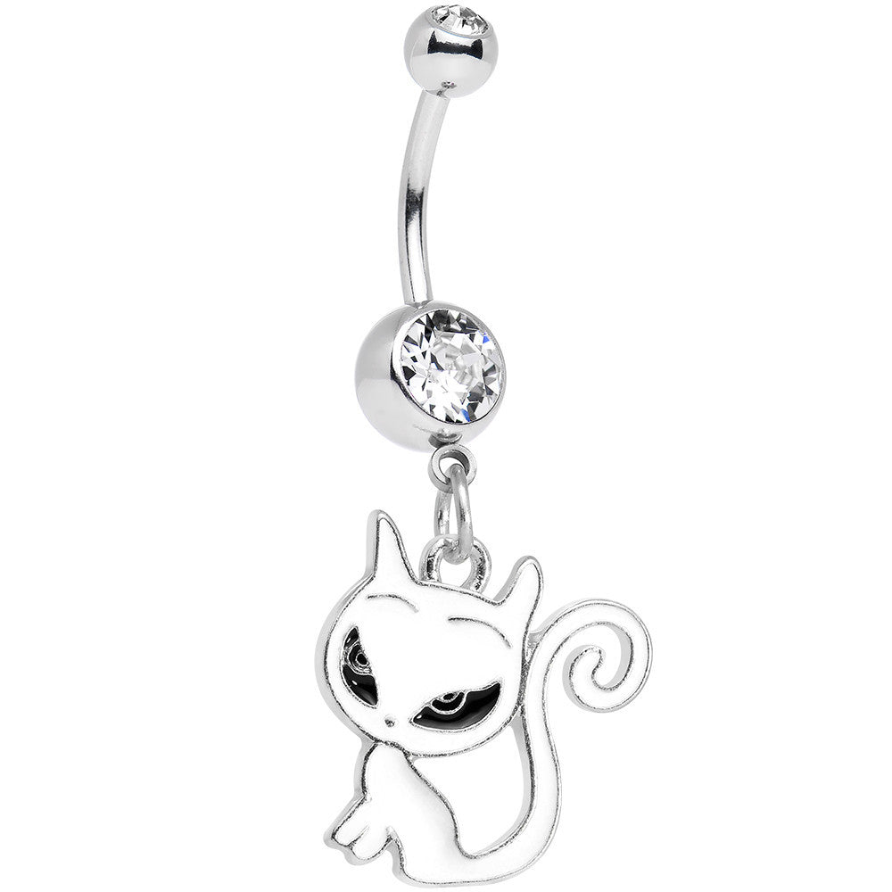 Clear Gem Kitten Dangle Belly Ring