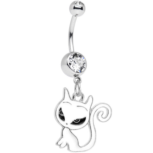 Clear Gem Kitten Dangle Belly Ring