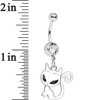 Clear Gem Kitten Dangle Belly Ring