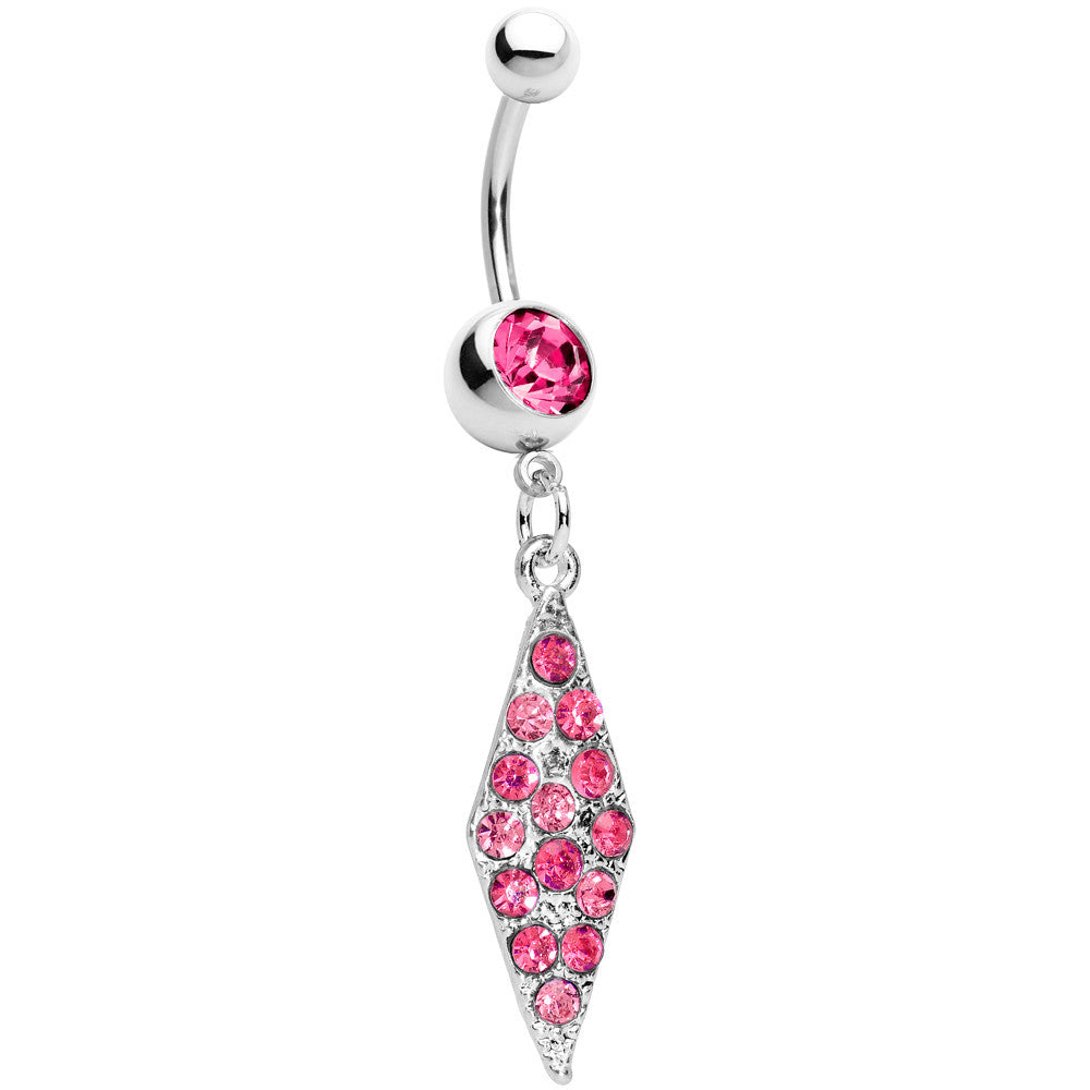 Pink Paved Icicle Dangle Belly Ring