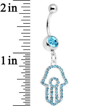 Aqua Paved Hamsa Hand Dangle Belly Ring