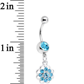 Aqua Gem Blossoming Flower Dangle Belly Ring