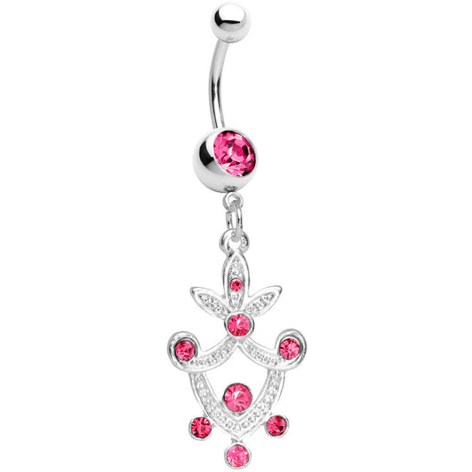 Pink Gem Pineapple Crest Dangle Belly Ring