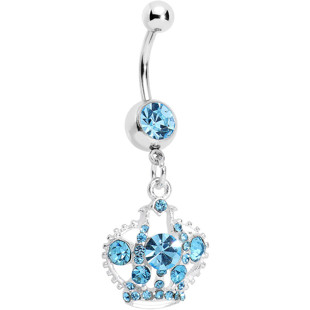 Aqua Gem Crown Dangle Belly Ring