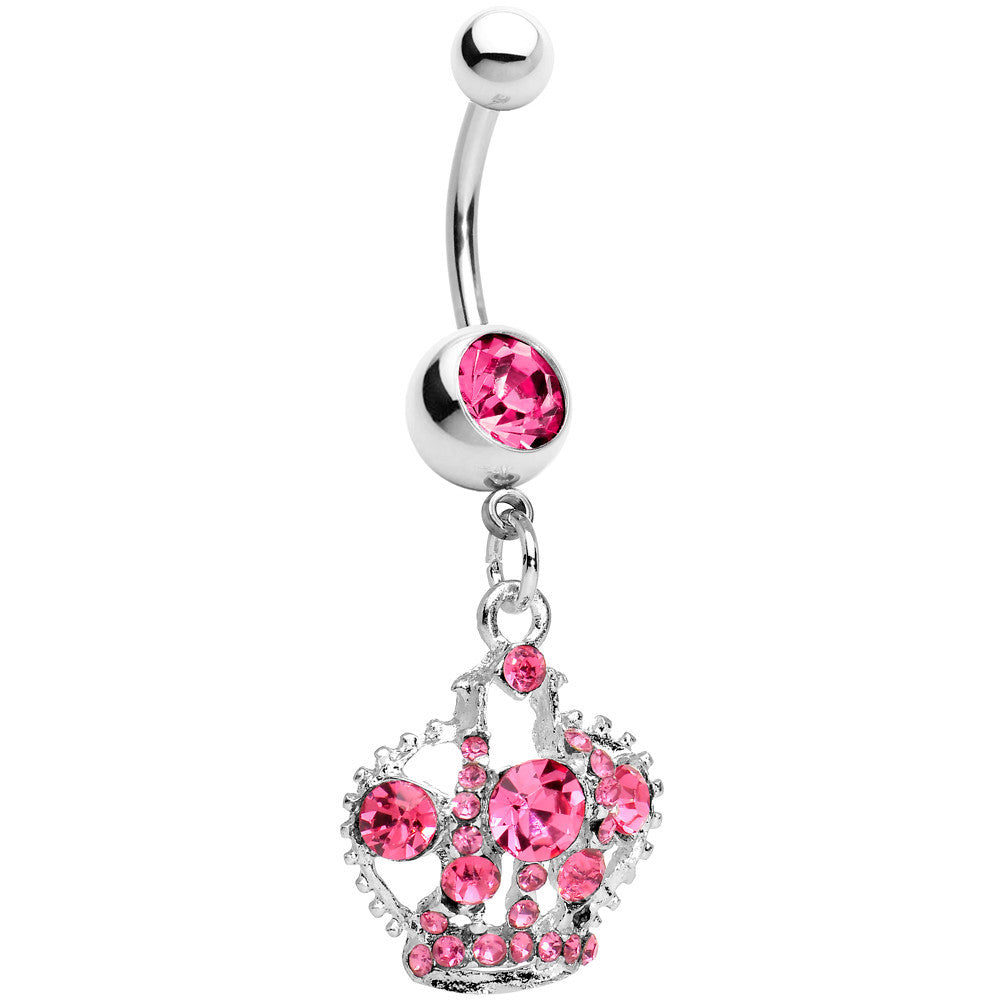 Pink Gem Crown Dangle Belly Ring