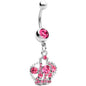 Pink Gem Crown Dangle Belly Ring