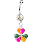 Aurora Gem Pink Orange Green Clover Dangle Belly Ring