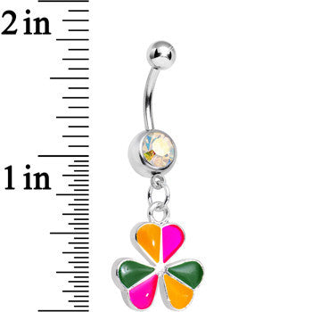 Aurora Gem Pink Orange Green Clover Dangle Belly Ring