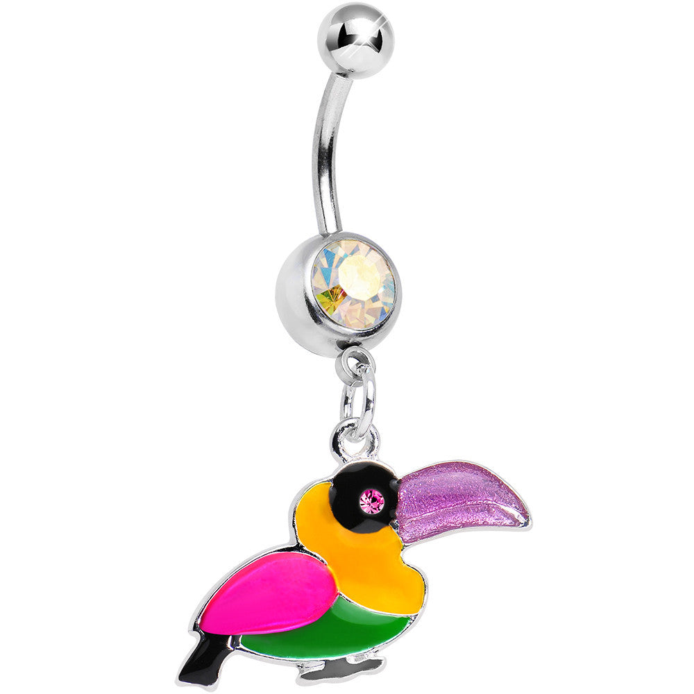 Aurora Gem Multicolored Parrot Dangle Belly Ring