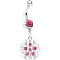 Pink Gem Flower Heart Dangle Belly Ring