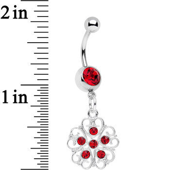 Red Gem Flower Heart Dangle Belly Ring