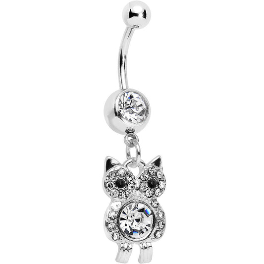 Clear Gem Burrowing Owl Dangle Belly Ring