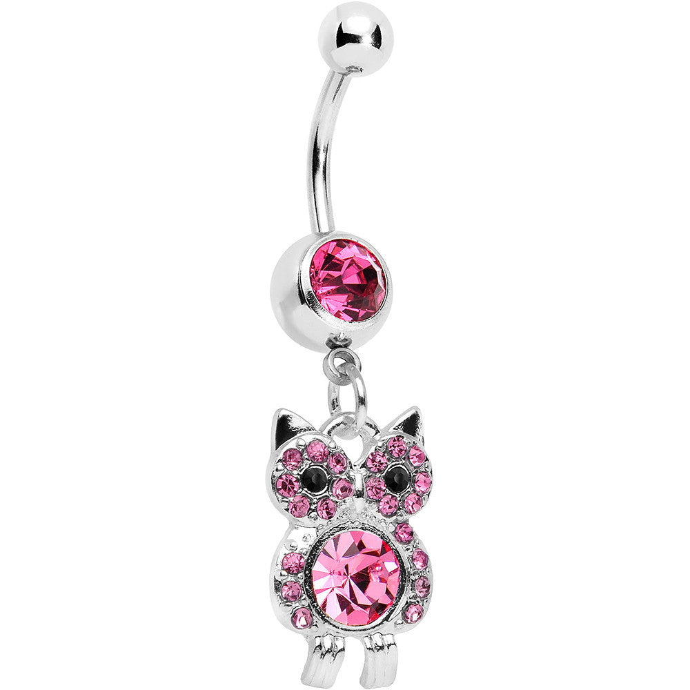 Pink Gem Burrowing Owl Dangle Belly Ring