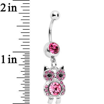 Pink Gem Burrowing Owl Dangle Belly Ring