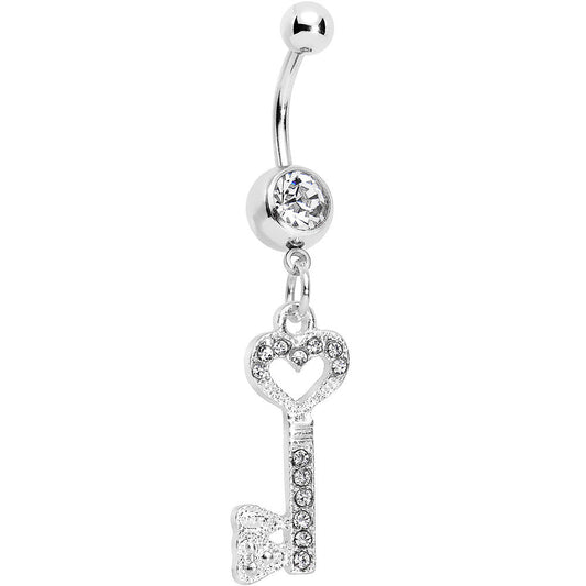 Clear Gem Key to Unlock Love Dangle Belly Ring