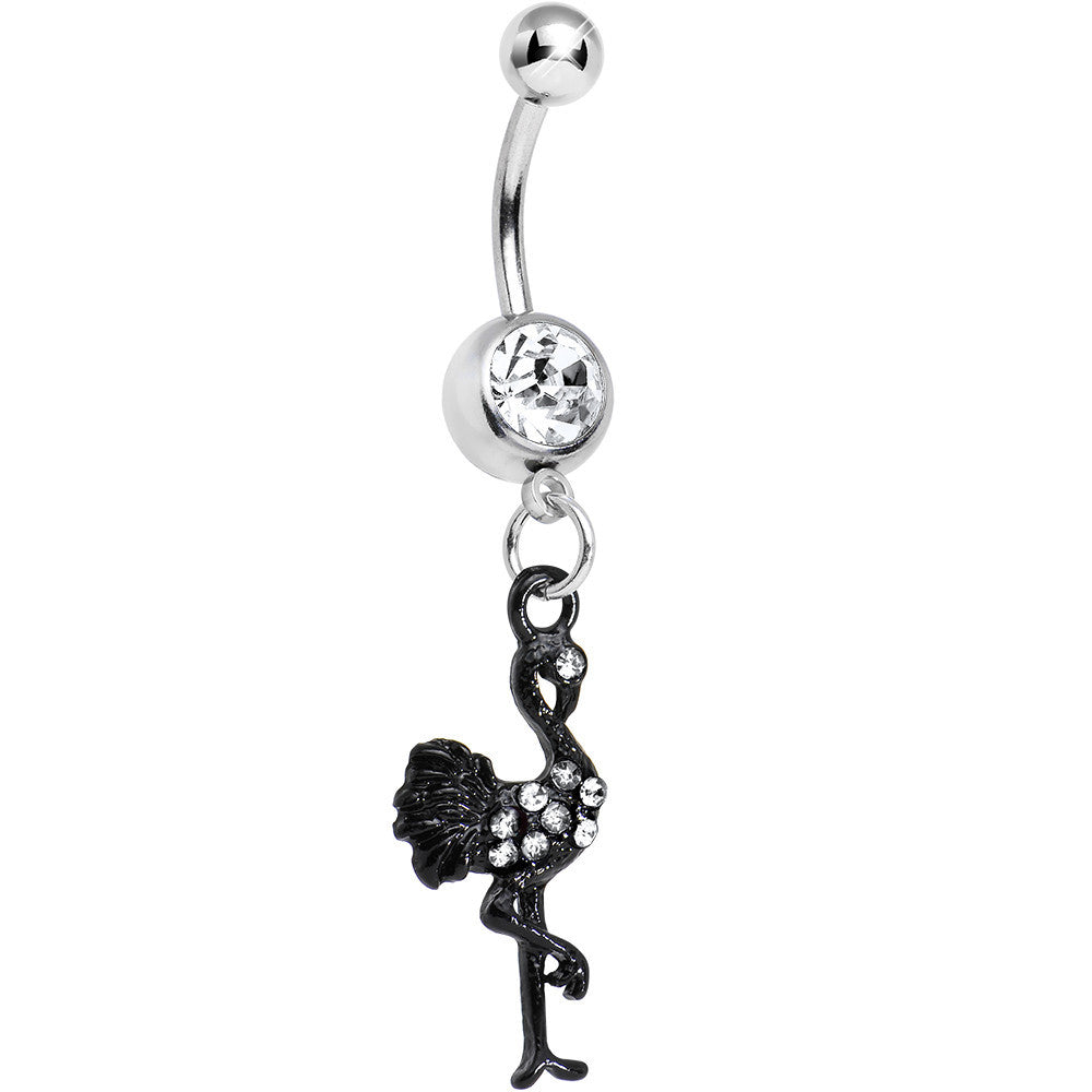 Clear Gem Black Flamingo Dangle Belly Ring