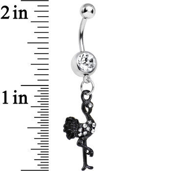 Clear Gem Black Flamingo Dangle Belly Ring