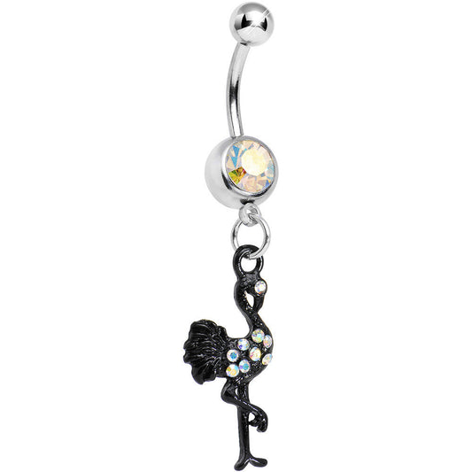 Aurora Gem Black Flamingo Dangle Belly Ring