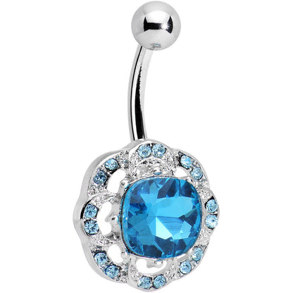 Aqua and Clear Gem Petunia Flower Belly Ring