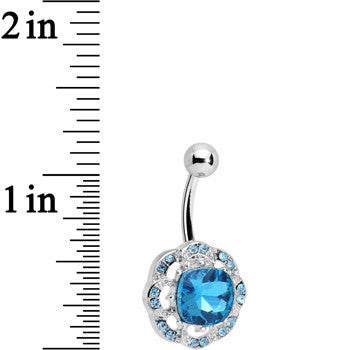 Aqua and Clear Gem Petunia Flower Belly Ring