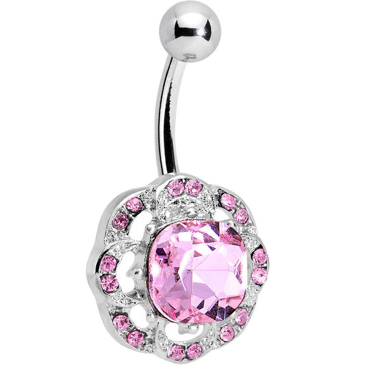 Pink and Clear Gem Petunia Flower Belly Ring