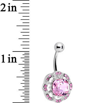 Pink and Clear Gem Petunia Flower Belly Ring