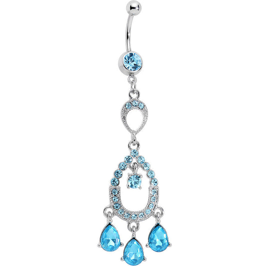 Aqua Cubic Zirconia Infinity Hoop Chandelier Belly Ring