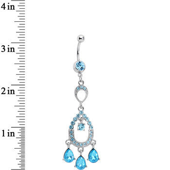 Aqua Cubic Zirconia Infinity Hoop Chandelier Belly Ring