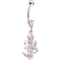 Pink Cubic Zirconia Palm Leaf Dangle Belly Ring