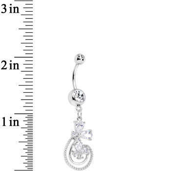 Clear Cubic Zirconia Swirl Flowers Dangle Belly Ring