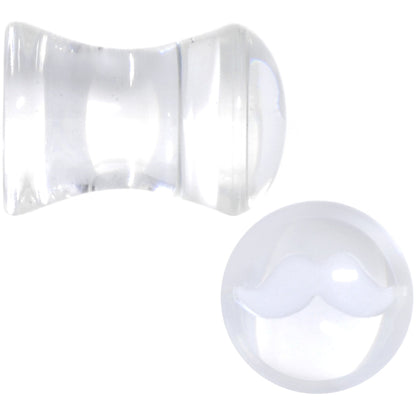 White Mustache Clear Acrylic Saddle Plug Set Available in Sizes 6mm to 20mm