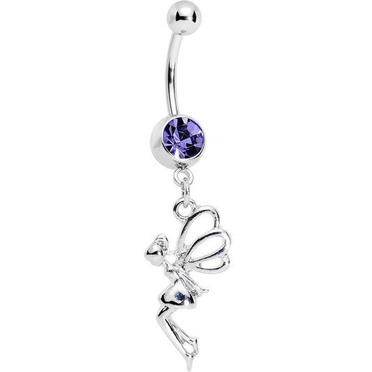 Purple Gem Hovering Fairy Dangle Belly Ring