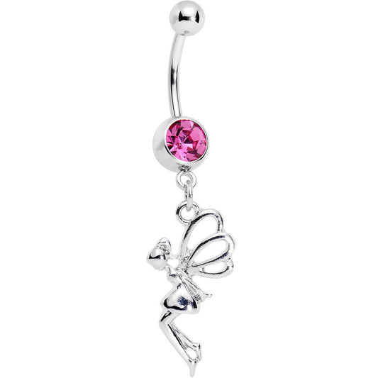 Pink Gem Hovering Fairy Dangle Belly Ring