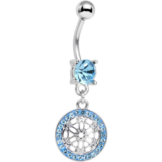 Blue Gem Wear Me Out Woven Pattern Dangle Belly Ring