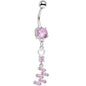 Pink CZ Gem Straight From the Heart Dangle Belly Ring