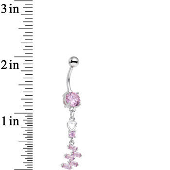 Pink CZ Gem Straight From the Heart Dangle Belly Ring